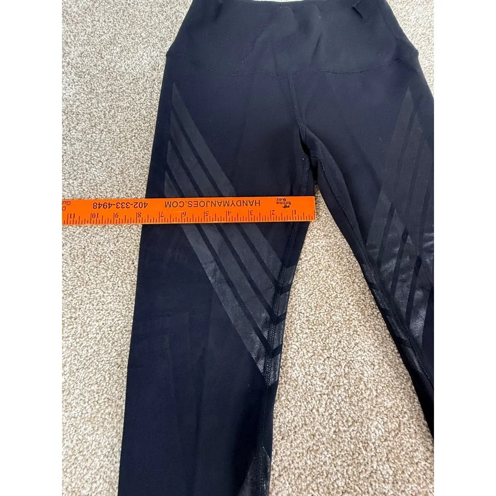 Alo Yoga Womens High Waist Black Chevron Stripe Glossy Leggings Small S Gym Yoga